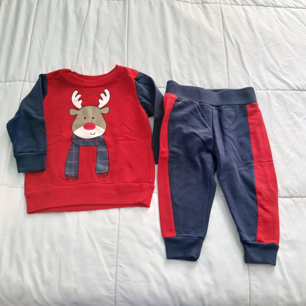 Red and Blue Reindeer Sweatshirt and Pants Set Size 12 Months